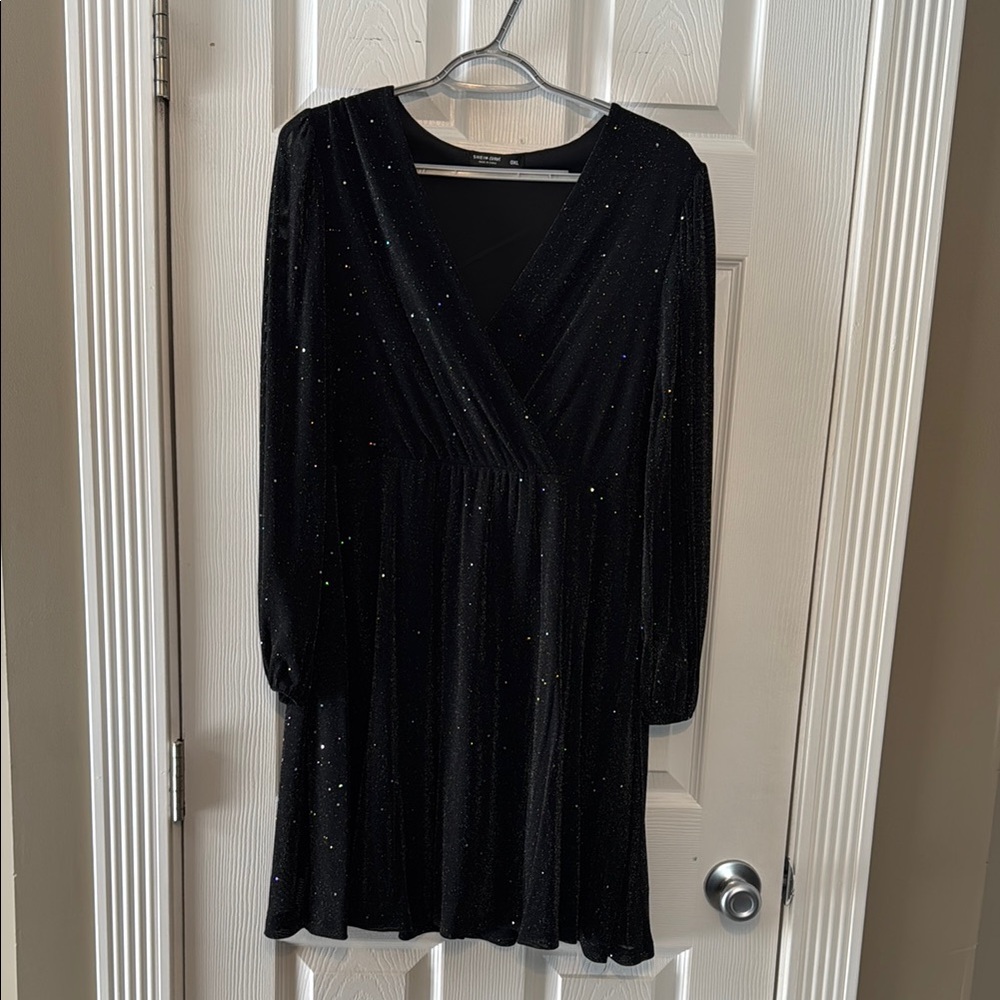 SHEIN Black Fit and Flare Mini Dress with Bishop Sleeves for Cocktail